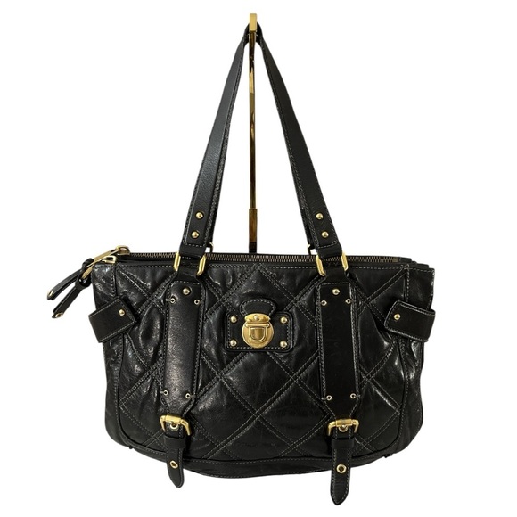 Marc Jacobs Quilted Leather Satchel Tote Black Gold Hardware Made in Italy - Picture 3 of 17